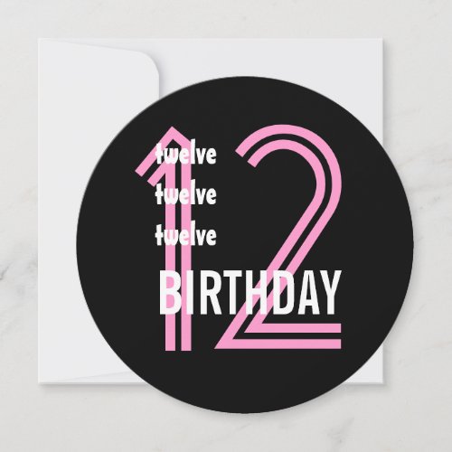 12th Birthday Party Modern Pink and Black W689B9 Invitation