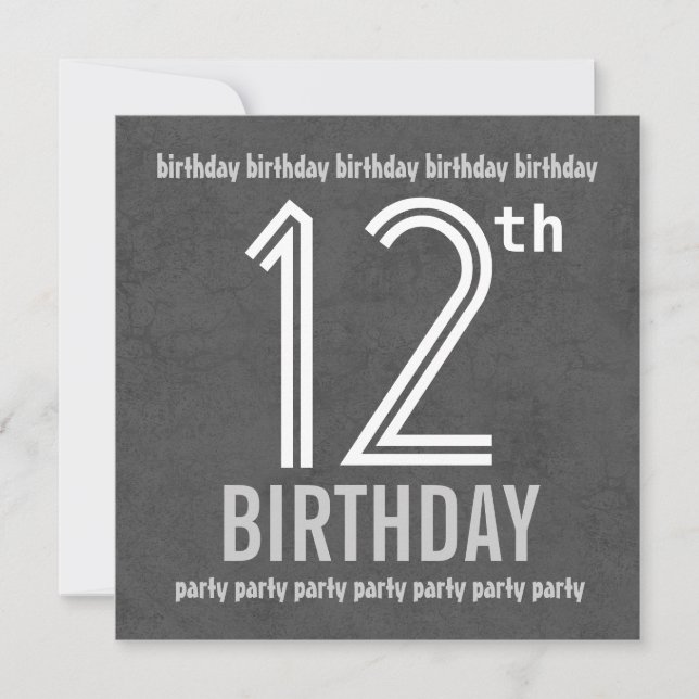 12th Birthday Party Modern Silver Recycled Invitation (Front)