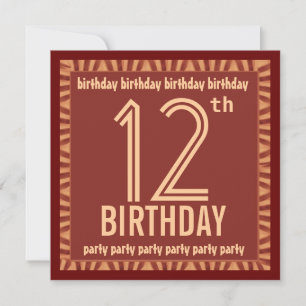 12th Birthday Party Orange and Gold Stripes D431 Invitation