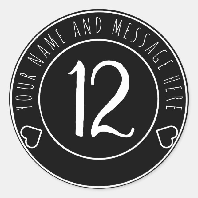 12th Birthday Party Retro Black and White Classic Round Sticker (Front)