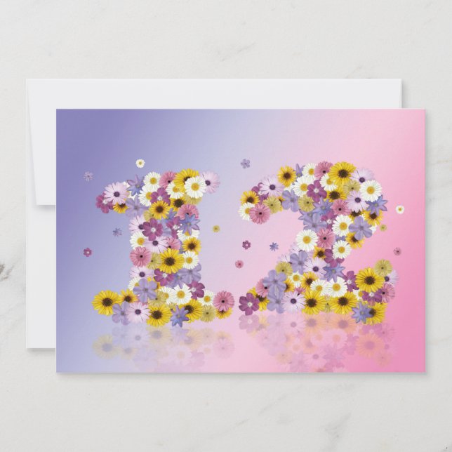 12th Birthday party, with flowered letters Invitation (Front)