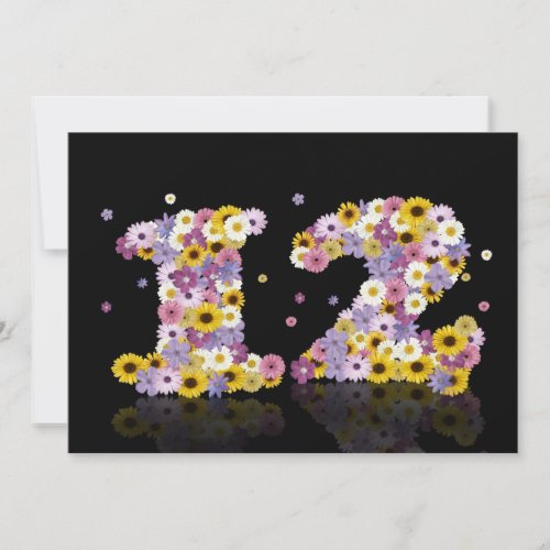 12th Birthday party, with flowered letters Custom Invites