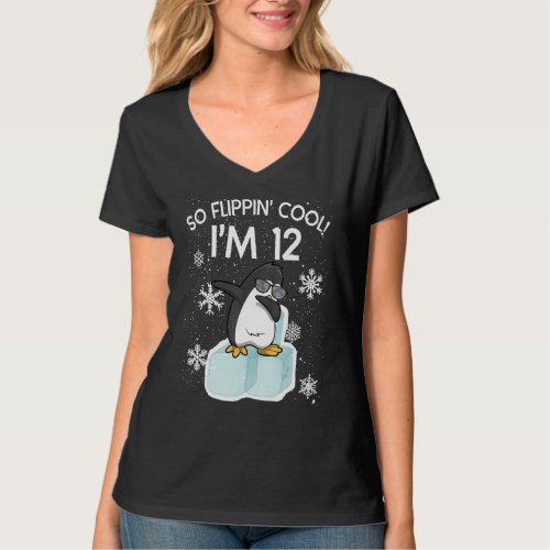 12th Birthday Penguin  So Flippin Cool Im 12 Year T_Shirt