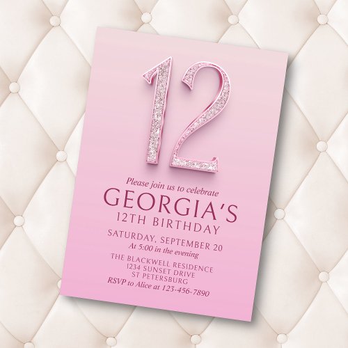 12th Birthday Pink Diamonds Invitation