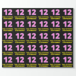 [ Thumbnail: 12th Birthday: Pink Stripes and Hearts "12" + Name Wrapping Paper ]