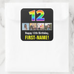 [ Thumbnail: 12th Birthday: Rainbow “12”; Custom Photos & Name Sticker ]