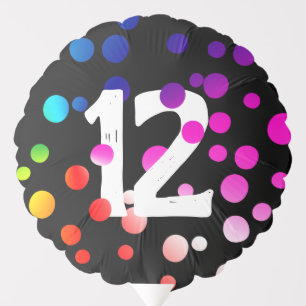 12th Birthday Rainbow Dots on Black Balloon