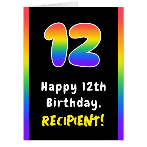 12th Birthday Rainbow Spectrum  12 Custom Name Card