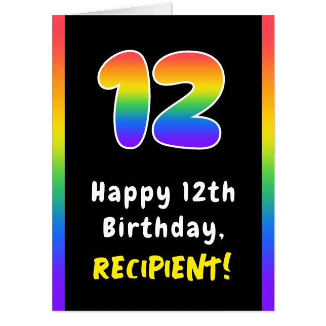 12th Birthday: Rainbow Spectrum # 12, Custom Name Card (Front)