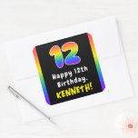 [ Thumbnail: 12th Birthday: Rainbow Spectrum # 12, Custom Name Sticker ]
