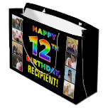 [ Thumbnail: 12th Birthday: Rainbow Text, Custom Photos & Name Gift Bag ]