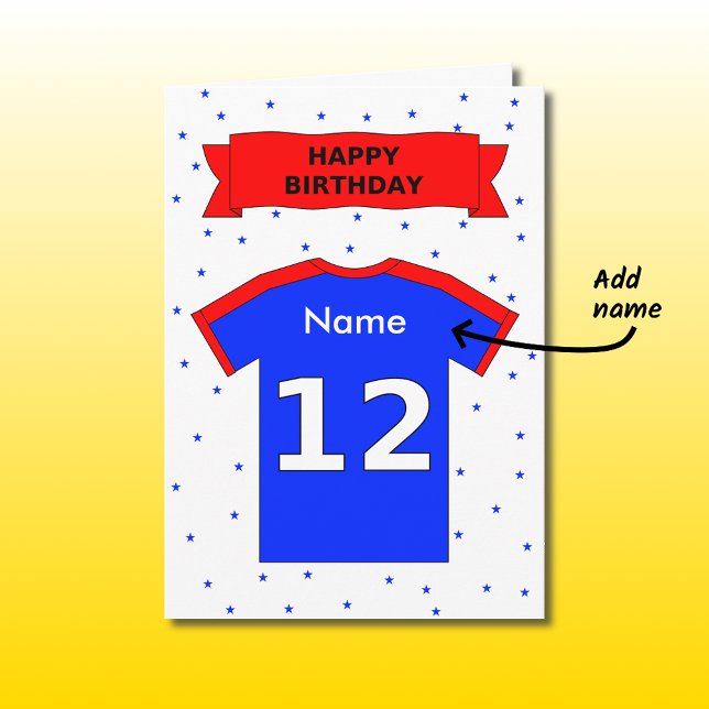 12th birthday red blue t-shirt add a name card (Creator Uploaded)