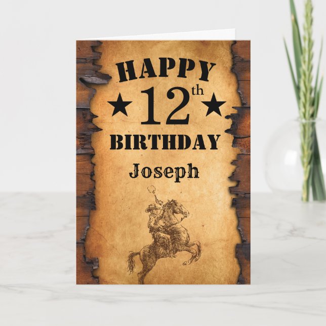 12th Birthday Rustic Country Western Cowboy Horse Card (Front)