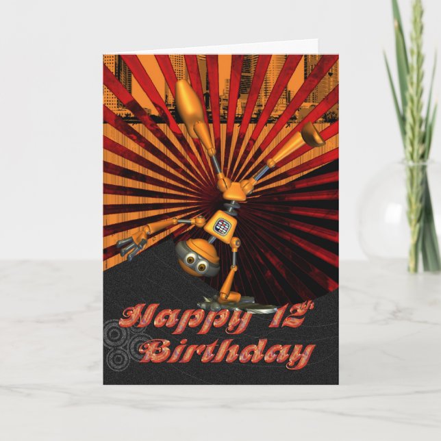 12th Birthday, Skateboard Robot Birthday Card (Front)