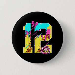 12th Birthday Softll Ice Cream Drip Bow 12 Years K Button
