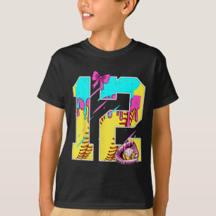 12th Birthday Softll Ice Cream Drip Bow 12 Years K T-Shirt