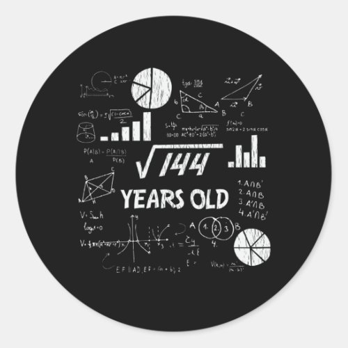 12th Birthday Square Root Math 12 Years Old Bday Classic Round Sticker