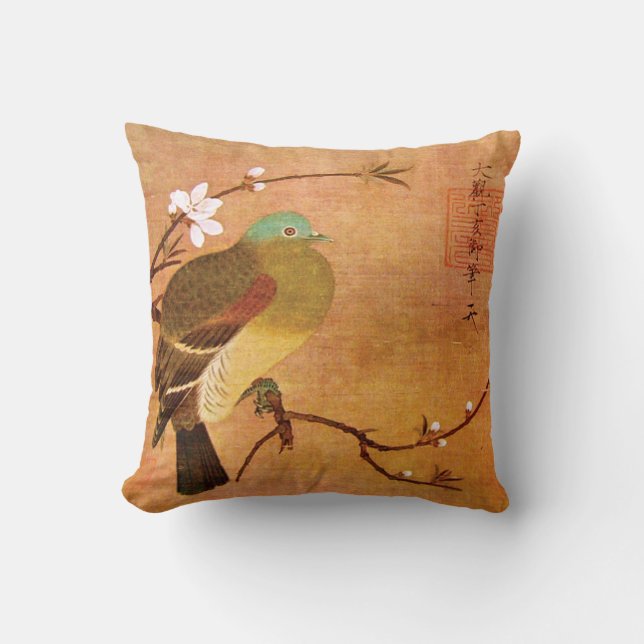 12th Century Dynasty Bird on a Peach Branch Throw Pillow (Front)