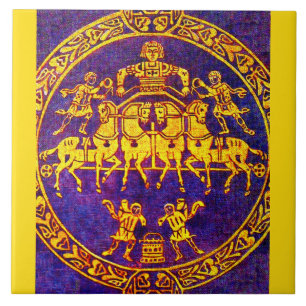 12th century medieval horseman and soldiers ceramic tile