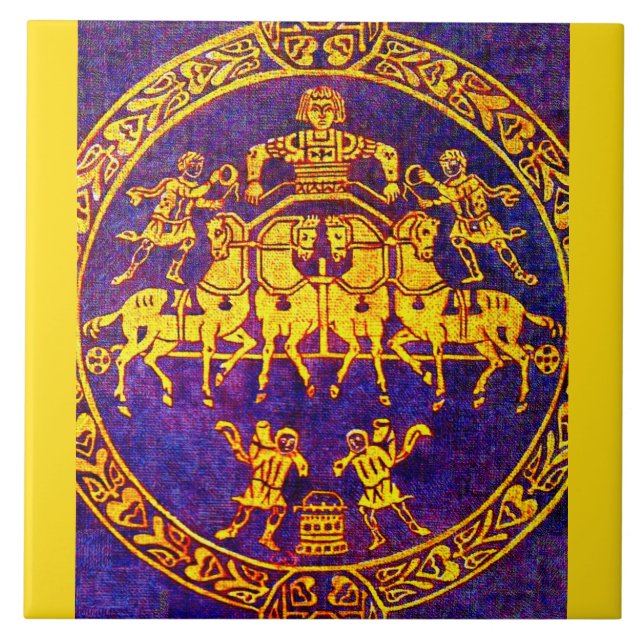 12th century medieval horseman and soldiers ceramic tile (Front)