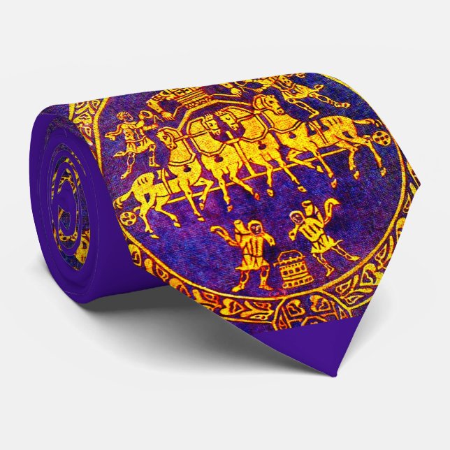 12th century medieval horseman and soldiers print neck tie (Rolled)