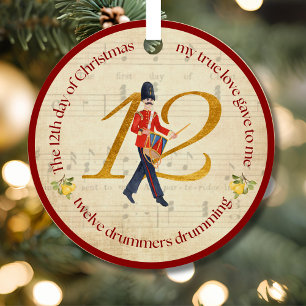 12th Day of Christmas Twelve Drummers Drumming Metal Ornament