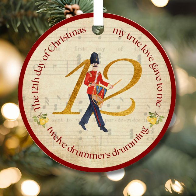 12th Day of Christmas Twelve Drummers Drumming Metal Ornament (Creator Uploaded)
