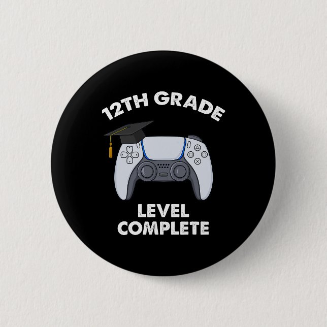 12th Grade Level Complete Graduation Gamer Boys Sc Button (Front)