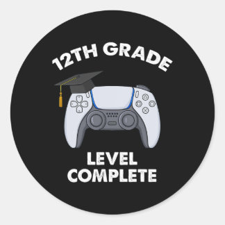 12th Grade Level Complete Graduation Gamer Boys Sc Classic Round Sticker