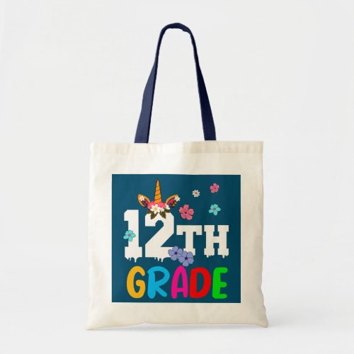 12th Grade Unicorn Flowers Lover Matching Student Tote Bag