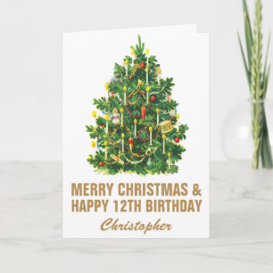 12th Happy Birthday and Merry Christmas Tree Card