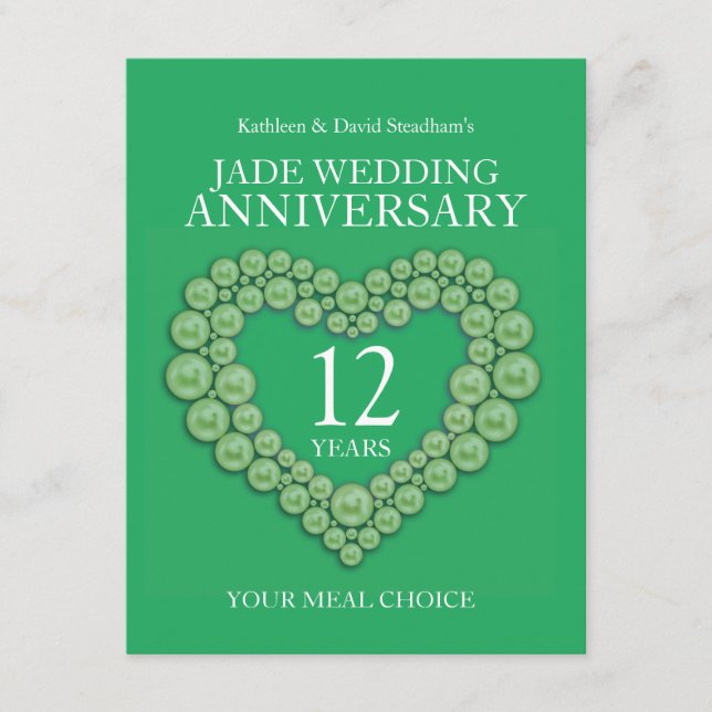 12th Jade Wedding Anniversary green meal choice Enclosure Card (Front)