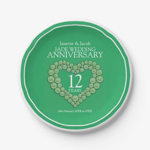 12th jade wedding anniversary heart paper plate