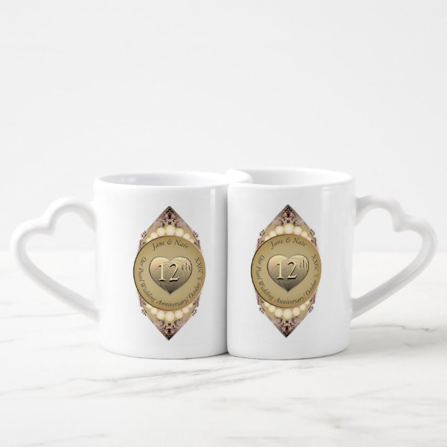 12th Pearl Wedding Anniversary Coffee Mug Set (Front Nesting)