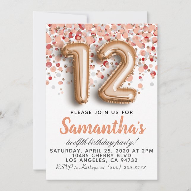 12th Rose Gold Birthday Invitation (Front)