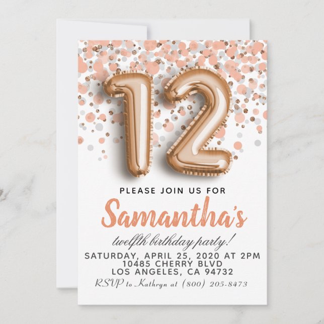 12th Rose Gold Birthday Invitation (Front)