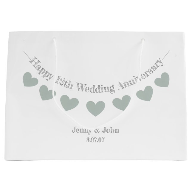 12th/ silk Wedding Anniversary with jade hearts Large Gift Bag (Front)