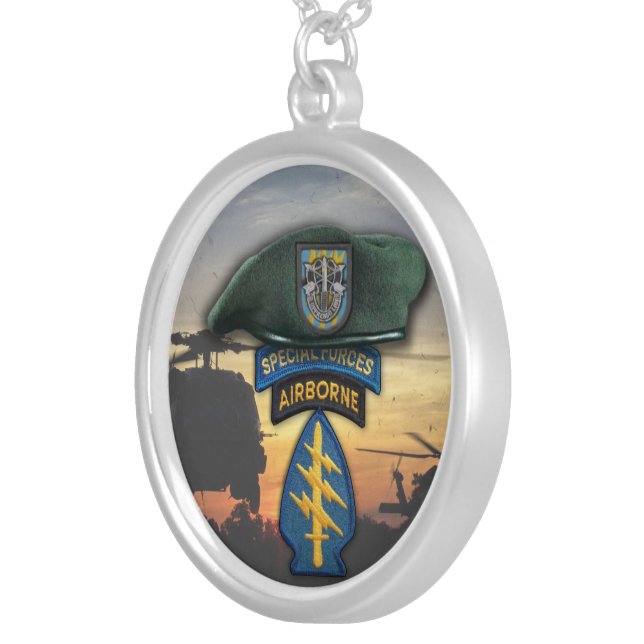 12th Special Forces sfg sf veterans vets Silver Plated Necklace (Front Right)