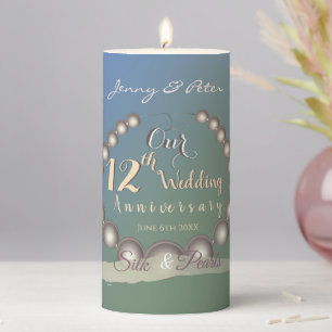 12th Wedding Anniversary Black Pearls Pillar Candle