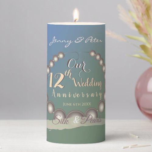 12th Wedding Anniversary Black Pearls  Pillar Candle