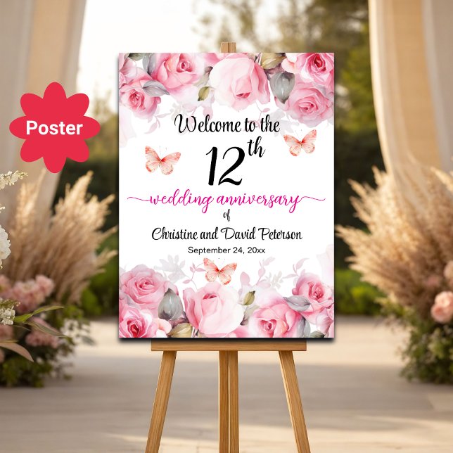 12th Wedding Anniversary Blush Roses Welcome Poster (Creator Uploaded)