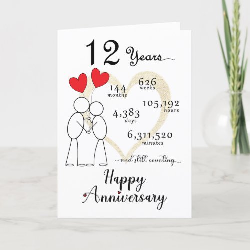 12th Wedding Anniversary Card with heart balloons