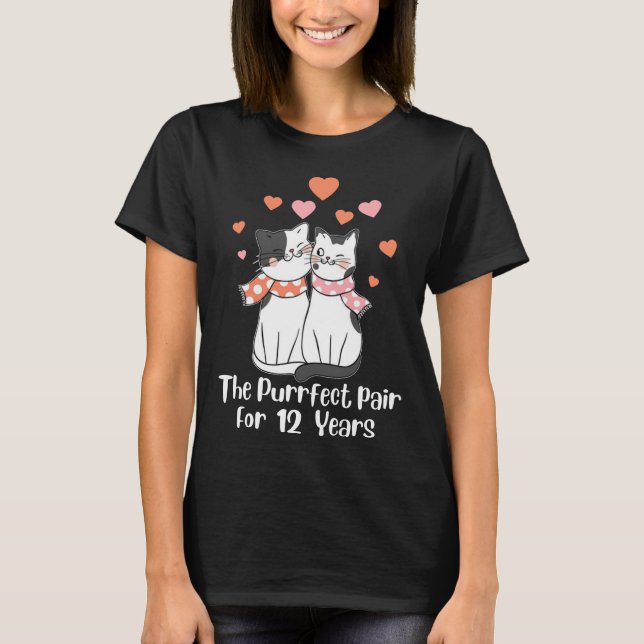 12th wedding Anniversary For Cat Lover T-Shirt (Front)