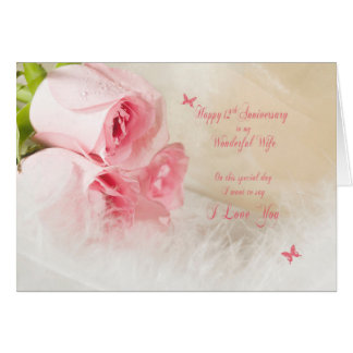 Wife 12th Anniversary Cards Greeting Photo Zazzle 12th Wedding Anniversary For Wife With Roses Card