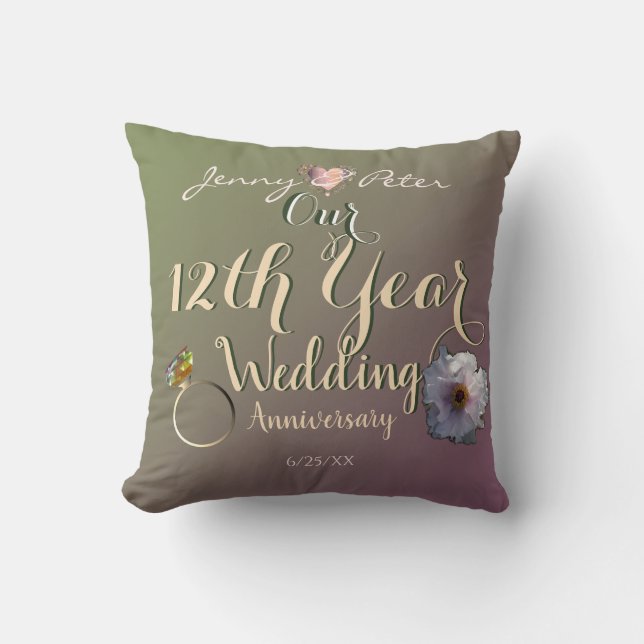 12th Wedding Anniversary Jade and Peonies Throw Pillow (Front)