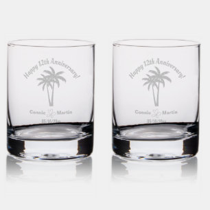 12th Wedding Anniversary Palm Trees Whiskey Rocks Glass