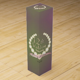 12th Wedding Anniversary Pearls and Plum Moss Wine Box