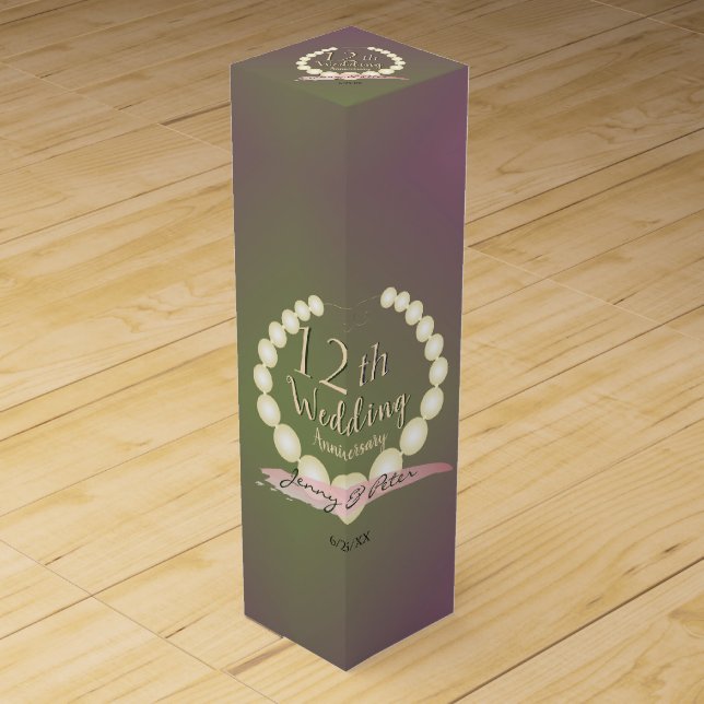 12th Wedding Anniversary Pearls and Plum Moss Wine Box (Front)