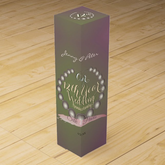 12th Wedding Anniversary Pearls and Plum Moss Wine Box (Front)
