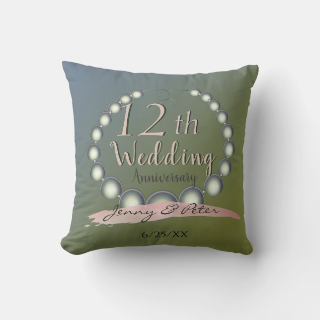 12th Wedding Anniversary Pearls Throw Pillow (Front)